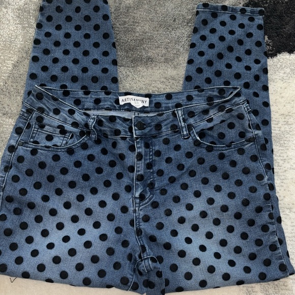 Artisans NY Black Polka Dot Denim Jeans Size 12 - Picture 2 of 6